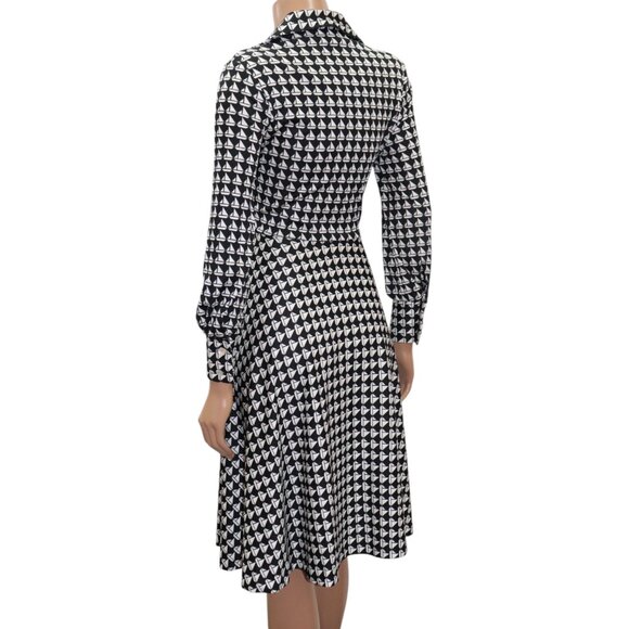 Vintage LANVIN Black & White Sailboat Print Shirt Dress Small - Picture 2 of 8
